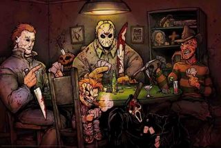 Slashers Playing Poker Poster Friday The 13 Halloween A Nightmare On Elm Street