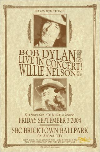 Bob Dylan Willie Nelson Signed 2004 Oklahoma City Concert Poster