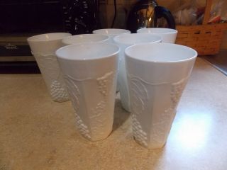 Set of 8 Indiana White Milk Glass Colonial Harvest Water Tumblers 5 7/8 