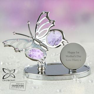 Personalised Engraved Butterfly Crystal Ornament Birthday Christening Gift Idea