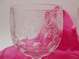 Etched Glass Thumb Print Grapes Vine Glasses Or Goblets Set Of 6