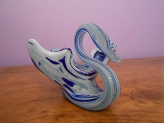 Murano Inspired Blue And White Hand Blown Glass Swan