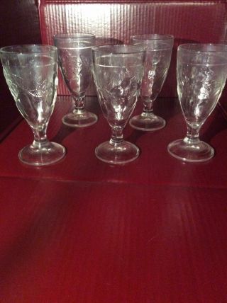 Set Of 5 Pottery Barn Orchard Water Goblets Glasses 7 " France Embossed Fruit