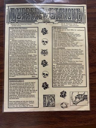 Duprees Diamond News - July 1987 - Rare Grateful Dead Giants Stadium One - Sheet.