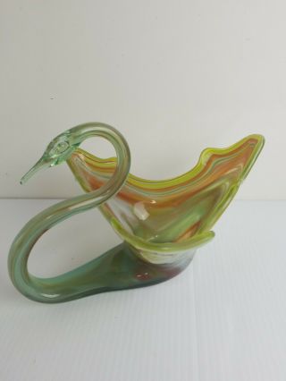 Glass Swan Decorative Rear Bowl Green Decoration Mid Century Blow Art Glass B5