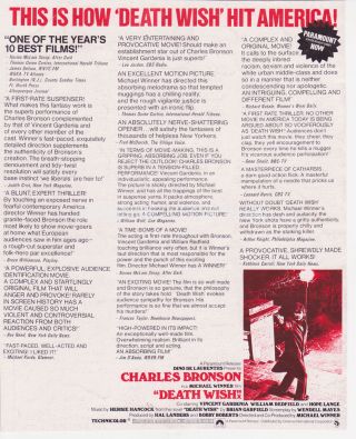 Death Wish Charles Bronson Rare Uk Full Page Ad With Reviews 1974