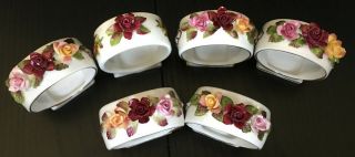 Set Of 6 Vintage Royal Albert Old Country Roses Napkin Rings