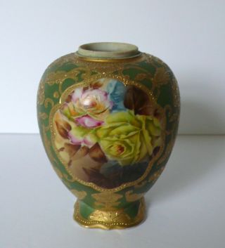 Antique Nippon Noritake Jar Vase Roses Raised Gold