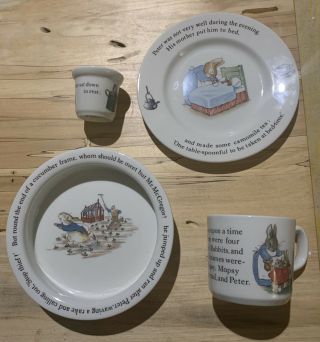 Wedgwood England Peter Rabbit 4 Pc Nursery Set Bowl Plate Mug Egg Cup 3