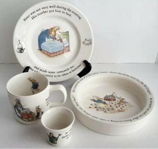 Wedgwood England Peter Rabbit 4 Pc Nursery Set Bowl Plate Mug Egg Cup 6