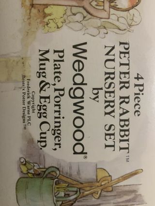 Wedgwood England Peter Rabbit 4 Pc Nursery Set Bowl Plate Mug Egg Cup 7