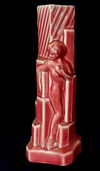 Art Deco Pottery Skyscraper Vase W Nude Woman Unmarked Unknown Maker