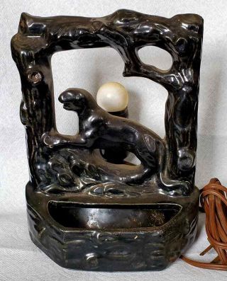 1940s Pottery Black Panther Tv Lamp W Planter Unknown Maker Unmarked