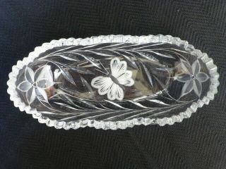 Diamond Poinsettia Brilliant Cut Glass Oval Dish With Butterfly