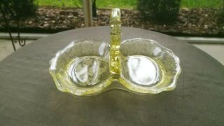 Cambridge Glass Apple Blossom Gold Krystol Yellow Keyhole Handled Relish Tray