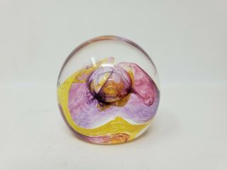 Moon Crystal Caithness Art Glass Paperweight Etched Scotland 2 " Multicolor