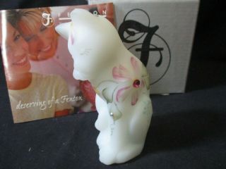 Fenton White Satin Glass Hand Painted Cat Signed W/ Box