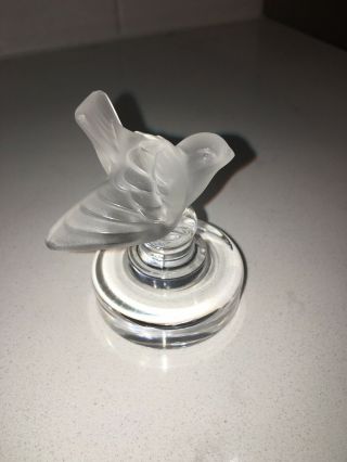Lalique Sparrow Bird Frosted Crystal Signed Paperweight Figurine