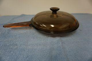 Pyrex Corning Vision Amber Glass 10 - 3/4 " Waffle Skillet Fry Pan Pyrex Lid Cover