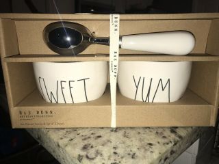 2019 Rae Dunn Ice Cream Scoop & Sweet & Yum Bowls - Set Of 3 - Ll Scooper Vhtf