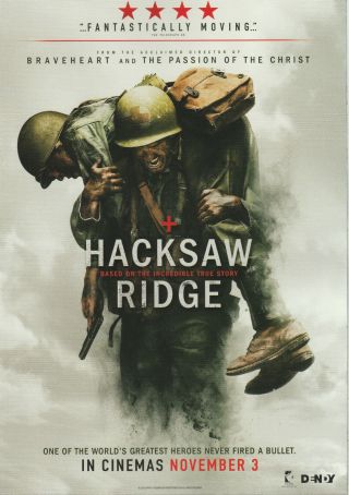 Promotional Movie Flyer - Hacksaw Ridge (2016) Mel Gibson,  Andrew Garfield