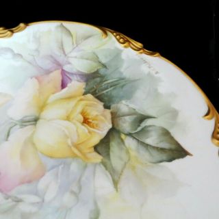 Antique Limoges Yellow Rose Hand Painted Plate With Gold Signed