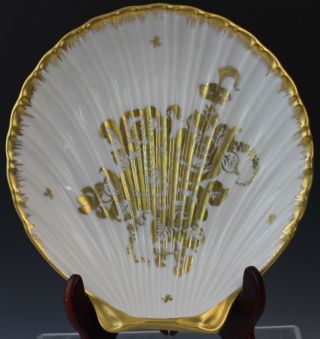 Vintage Pate De Limoges Couleuvre France Porcelain Gold Floral Shell Form Bowl