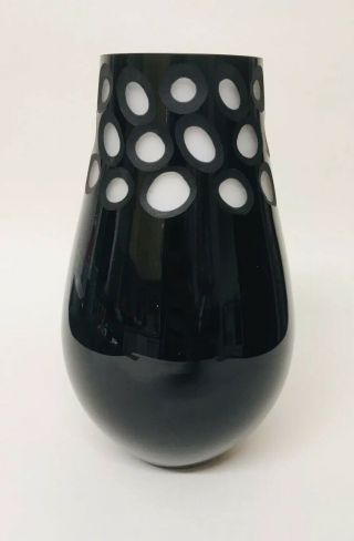 Black Cased Glass Teardrop Vase Ground To White Pattern (22cm Tall)