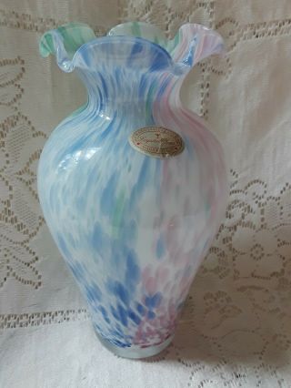 Multicolor Pastel Swirl Murano Glassware Vase Italy 8 1/2 " End Of Day