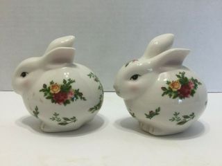 Royal Albert Old Country Roses Salt And Pepper Shakers Bunny Rabbit