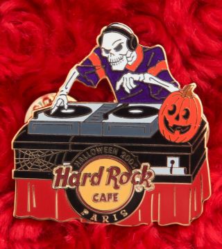 Hard Rock Cafe Pin Paris Halloween Skeleton Dj Turn Table Record Skull Hat Lapel