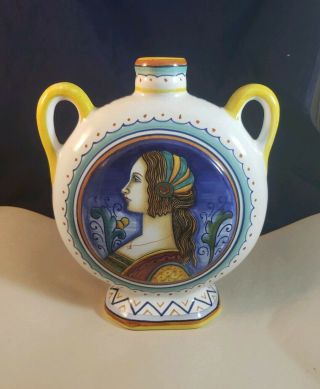 Vintage Deruta Italy Majolica Italian Pottery Portrait Female Vase