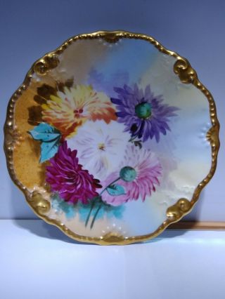 Antique B&h Limoges Hand Painted Flowers On Plate With Heavy Gold Edges