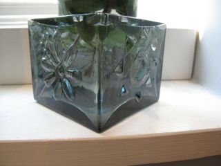 Frank Thrower Dartington Square Blue Glass Four Flowers Vase