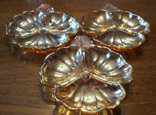 Set Of Three Jeanette Marigold Carnival Glass Candy/ Nut Dishes
