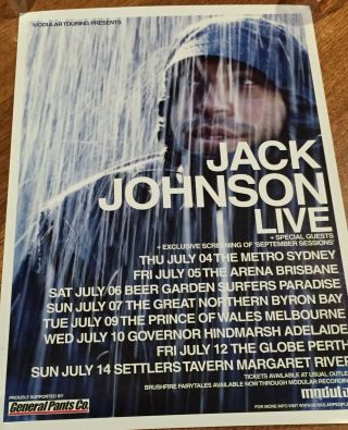 Jack Johnson Rare Aussie/oz Tour Promo Poster (a2)