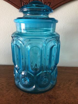 Le Smith Moon And Stars Turquoise Blue Canister Cookie Jar 9 1/2 " Apothecary