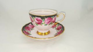 Vintage Tuscan Bone China Pink Roses Teacup & Saucer 9347h