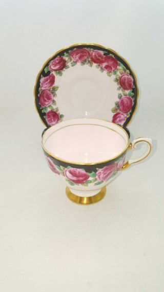 Vintage TUSCAN Bone China Pink Roses TEACUP & SAUCER 9347H 3