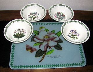 Portmeirion Botanic Garden Set Of 4 Rim Cereal Bowls & Bonus Cutting Board