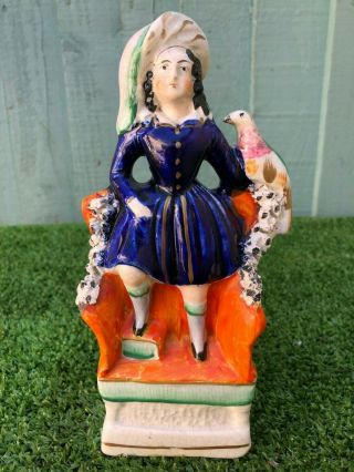 Mid 19thc Staffordshire Boy Figure Standing On Chair With Parrot C1860s