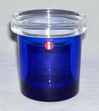 Iittala Cobalt Blue Glass 4 Oz.  Jar W/lid (pentagon Design,  Toikka) Finland