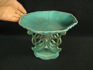 Vintage Chinese C.  1930 Signed Turquoise Ceramic Two Part Appetizer Pedestal Dish