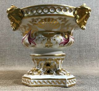 Antique Early 19th C Royal Crown Derby Gold Pink Potpourri Footed Face Jar Urn