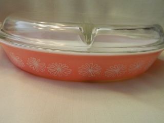 Vintage Pyrex 1 1/2 Qt.  Pink Daisy Oval Casserole Dish W/clear Lid - Beauty - Usa