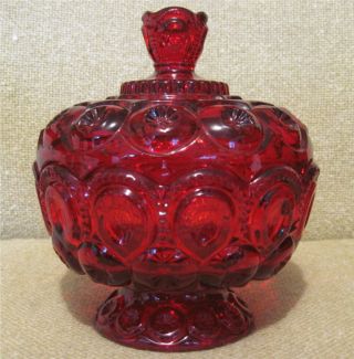 Vintage Ruby Red " Moon & Stars " Glass Candy Dish