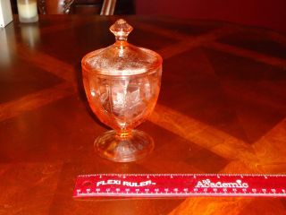 Jeannette Depression Glass Poinsettia Floral Pink Footed Candy Sugar Jam Jar Lid