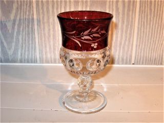Eapg Ruby Stained = Engraved = Goblet With Rare Engraving.