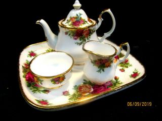 Royal Albert " Old Country Roses " Miniature Tea Set With Squarish Underplate