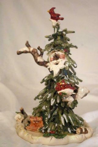 Blue Sky Potteries Christmas Tree Santa Face Tea Light Holder Heather Goldminc
